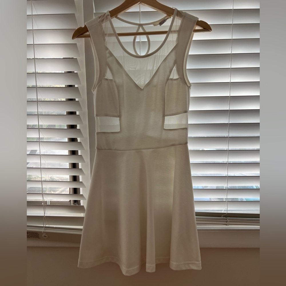 White Mesh Cutout Dress